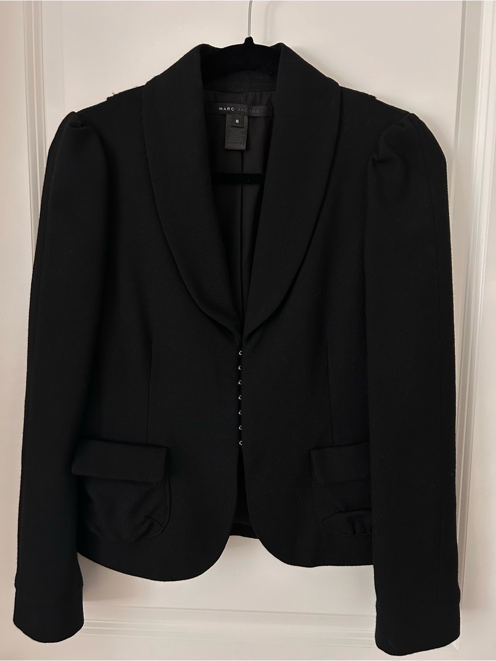 Vintage Marc Jacobs Black 100% Wool Blazer Jacket Owl Belt 6 Early 2000s Y2K